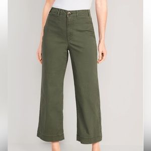 High-Waisted Cropped Wide-Leg Chino Pants for Women - 8- Olive